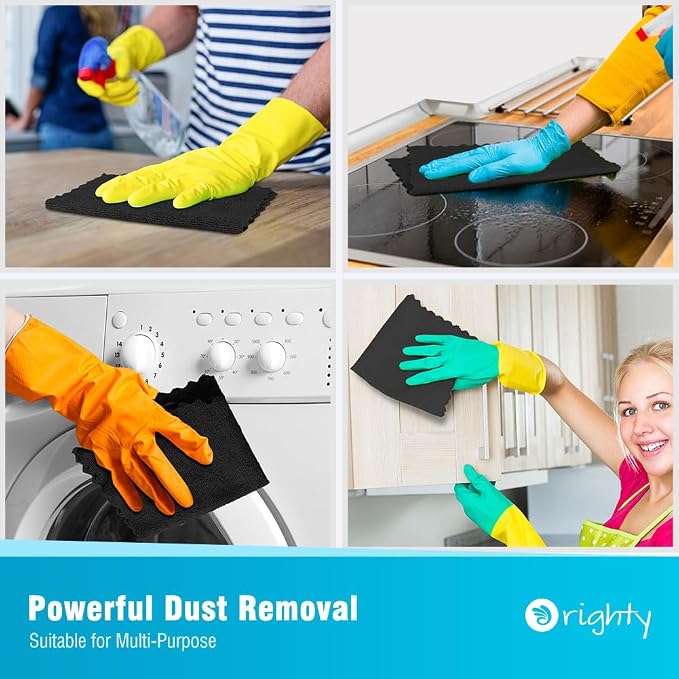 Orighty Microfiber Cleaning Cloth 5 Pack, Black Cleaning Rags 12x11 inch | Microfiber Towels for Cars, Highly Absorbent Household Cleaning Supplies, Reusable Lint Free Cloths for House, Kitchen