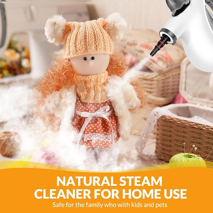 Handheld Steam Cleaner, Pressurized Hot Steam with 12 Accessories for Home | High Temperature Steam Removes Grease, Dirt and Stains from Kitchens, Bathrooms, Cars, Furniture, Tile and Grout.