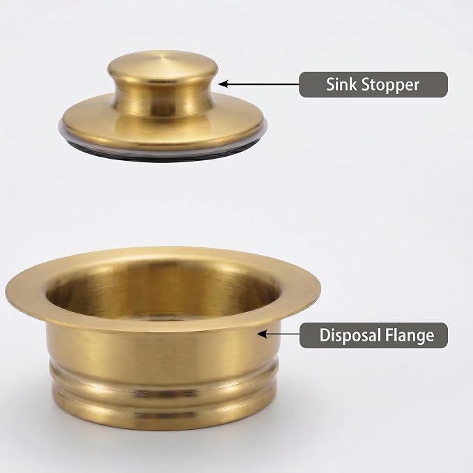 LQS Kitchen Sink Garbage Disposal Flange and Sink Stopper, fit 3-1/2 Inch Standard Sink Drain Hole Color Golden