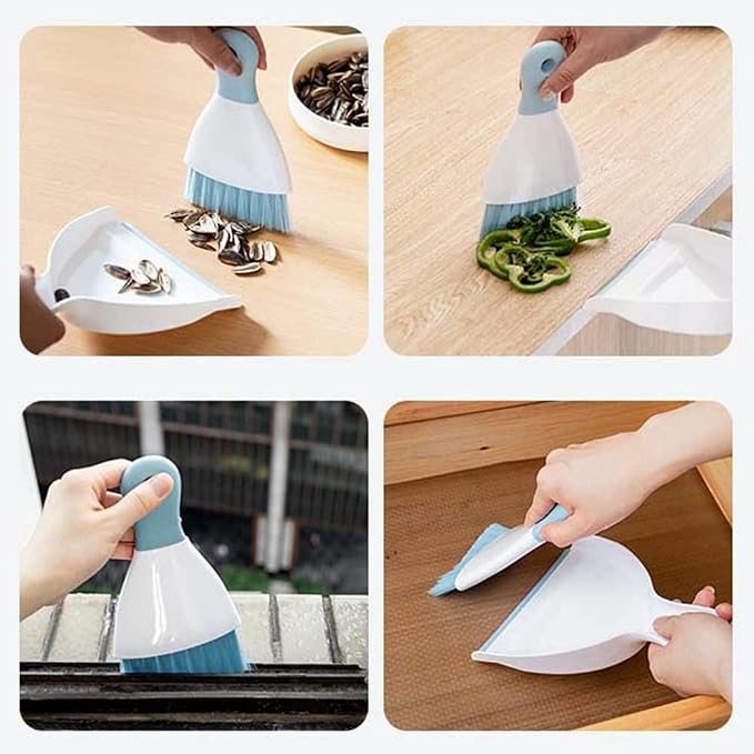 Dust pan Broom Brush Dustpan - Small Broom and Dustpan Set,Mini Broom and Dustpan,Small Dustpan and Brush Set for Home Cleaning, Sofa, Desk, Guinea Pig Cage, Cat Litter etc.（Light Blue）