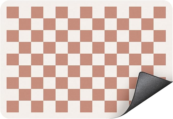 Clinuse Coffee Mats, 24"x16" Checkered Dish Drying Mat for Kitchen Counter, Quick Dry Mat, Diatomite Absorbent Aesthetic Large Drying Mats for Coffee Bar - Beige White