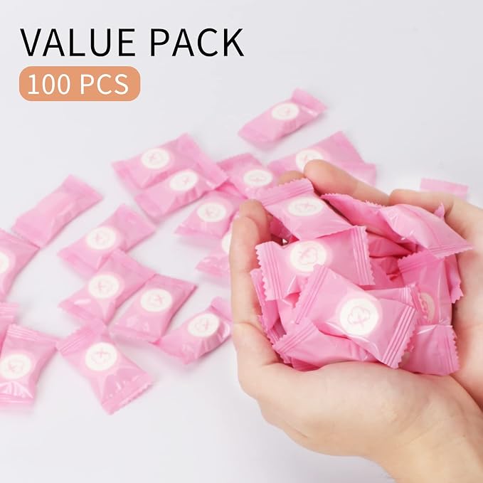 Classycoo Compressed Towel 100 PCS Mini Tablets Disposable Portable Face Towel Cotton Coin Tissue Eco-Friendly for Travel, Camping, Hiking, Sport, Beauty, Home Hand Cloths, Outdoor Activities Pink