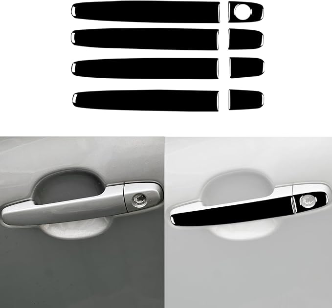 Glossy Bright Piano Black Car Outer Door Pull Handle Panel Scratch Protector Decorative Strip Sticker Exterior Trim Compatible with Toyota Corolla 2009 2010 2011 2012 2013 Auto Trim Accessories