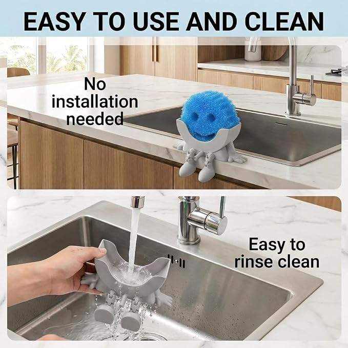 Creative Drainage Sponge Holder: Traceless Glue, 3D Printed Funny Kitchen Sink Holder, Keeps Sponge Dry – for Scrub Daddy (1, Grey)