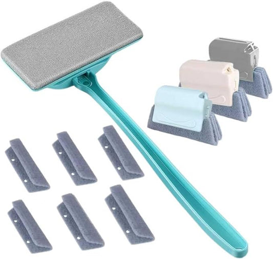 Window Screen and Track Cleaner Kit, with Mesh Screen Brush, 3 Groove Cleaning Brushes & 6 Reusable Pads for Sliding Door Tracks, Window Sills, Blinds, Vents - Detachable Pole