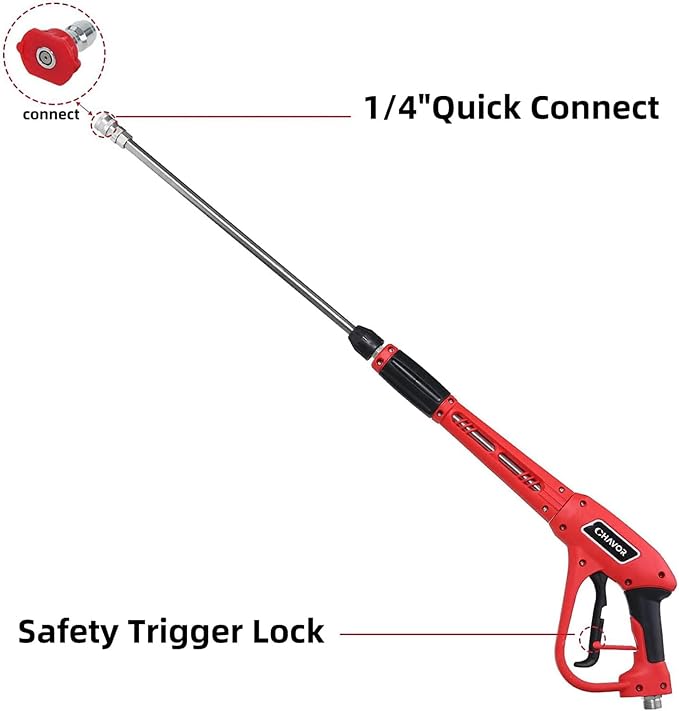 Pressure Washer Gun with Replacement Extension Wand, Upgraded Power Washer Gun with 5 Spray Nozzle Tips, M22 Fitting, 37 Inch, 3000 PSI