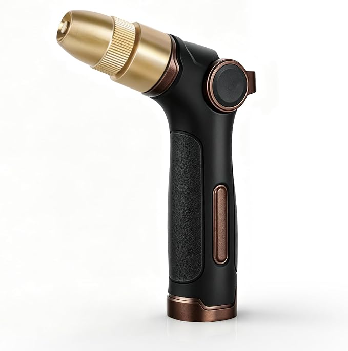 RESTMO Garden Hose Nozzle, Heavy Duty Water Hose Sprayer for Outdoor | Zinc Alloy Metal, Thumb Control, Precise Flow, Adjustable Spray Patterns, Leak-proof, Ideal for Lawn & Plant & Car, Brown