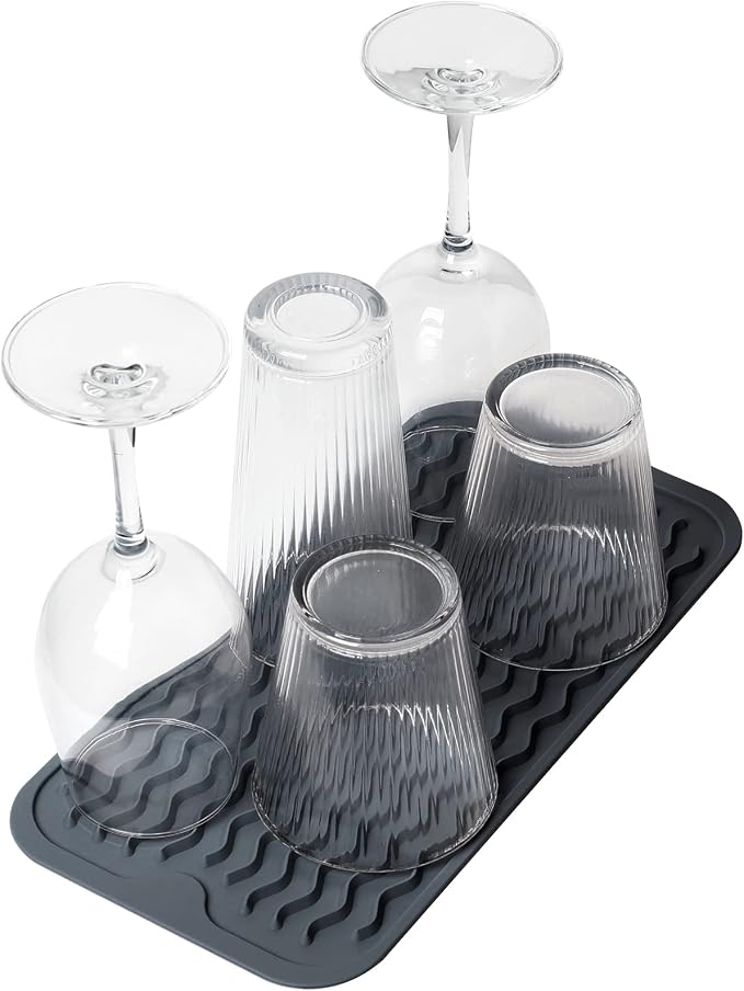 ZLR 2 Pcs Silicone Sink Caddy Tray (6" x 12") 2-Packs - Narrow Sponge Holder for Kitchen Counter - Waterproof Dish Drying Mat, Non-Slip Soap Dispenser Mat & Bathroom Vanity Organizer (Dark Gray)