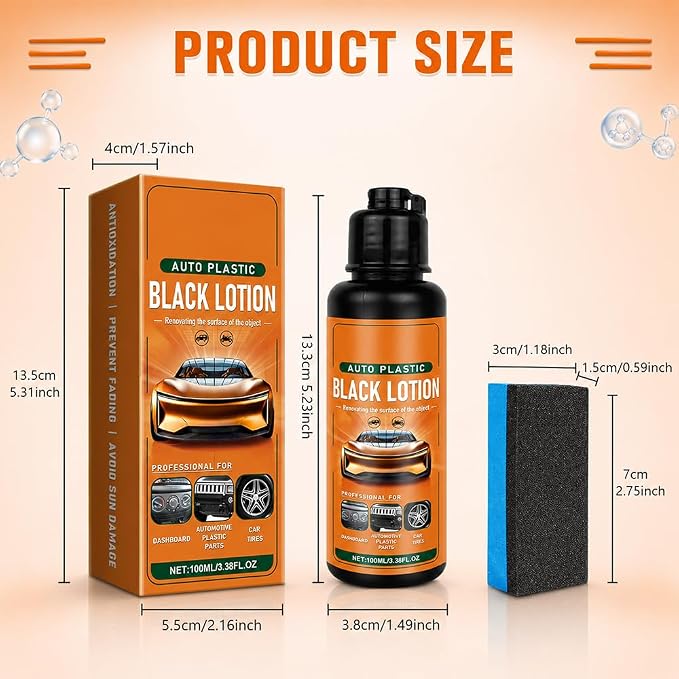 Auto Plastic Restorer Kit, Plastic Restorer for Cars Interior Exterior Detailing Black Lotion with Sponge, Can Restore The Luster Of Faded Plastics And Rubbers Fast Drying Long Lasting Coating (1Pc)