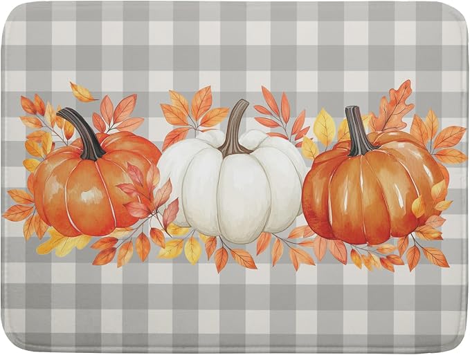 Fall Dish Drying Mat for Kitchen Counter Autumn Orange White Pumpkins Festival Microfiber Absorbent Dish Draining Reusable Washable Foldable Extra Large 18"x24"