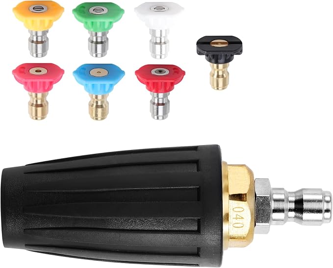 Pressure Washer Tips Rotating Turbo Nozzle, 4000PSI Max Power Washer Accessories Parts, with 7pcs Spray Jet Nozzles Kit Attachment&1/4 IN Quick Connector, for Cleaning Concrete, Brick Surface