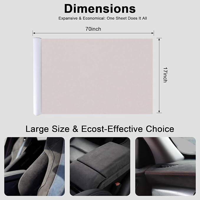 Premium Beige Suede Fabric Wrap - 17x70 inch Suede Wrap for Car Interior - Self-Adhesive Microfiber and Synthetic Leather, Stretchable Interior Film for Car and Home Decor