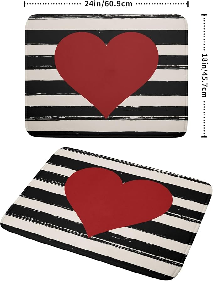 Valentine's Day Dish Drying Mat for Kitchen Counter Black Plaid Heart Microfiber Absorbent Dish Draining Reusable Washable Foldable Extra Large 18"x24"