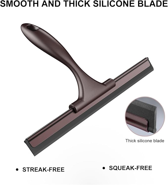 SetSail Shower Squeegee for Glass Doors, 12 Inches, Bronze | All-Purpose Squeegee for Shower Glass Door Stainless Steel Window Squeegee with Hook for Car Windshield