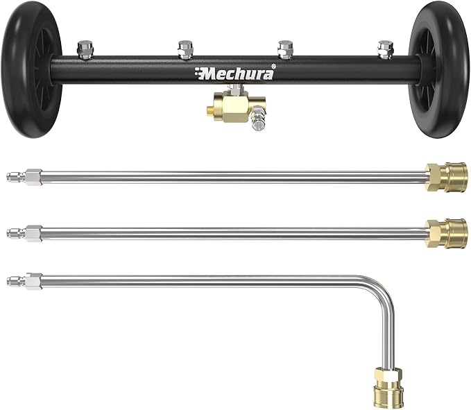 16 Inch Undercarriage Pressure Washer Attachment, 4000 PSI | Undercarriage Cleaner & Water Broom, 1/4" Quick Connect Pressure Washer Accessories with 3 Extension Wands, Black