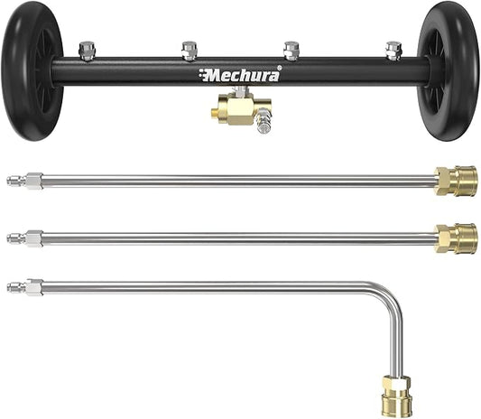 16 Inch Undercarriage Pressure Washer Attachment, 4000 PSI | Undercarriage Cleaner & Water Broom, 1/4" Quick Connect Pressure Washer Accessories with 3 Extension Wands, Black