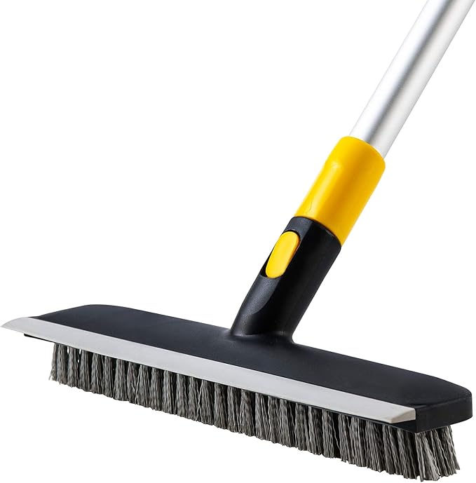 Yocada Floor Scrub Brush Telescopic Handle 2 in 1 Scrape Brush 55.9 inch | Stiff Bristle Shower Scrubber for Cleaning Patio Bathroom Garage Kitchen Wall Deck Tub Tile