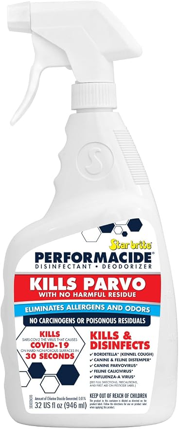 PERFORMACIDE No-Rinse Disinfectant / Deodorizer for Pet Surfaces | Kills Parvovirus, Ringworm, Feline Calicivirus, Avian Influenza (Bird Flu) Eco Friendly, Naturally Dissipates, Refillable, 32 OZ Kit