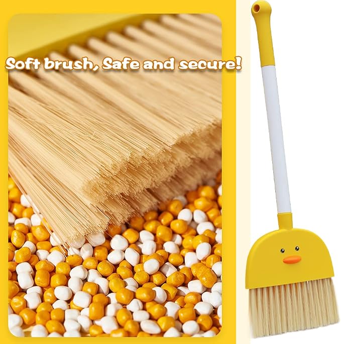 Mini Broom with Dustpan for Kids,Boys Girls Small Cleaning Set, Combo Pretend Play Toys Toddler Little Housekeeping Helper Set-Yellow Duck…