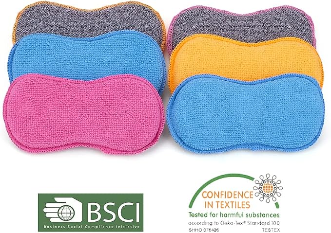 UPSTAR Dish Sponges Kitchen, Microfiber Cleaning Scrubber for Dishwashing, Sink, Basin and Multi-Pupose, Non-Scratch Pack of 6