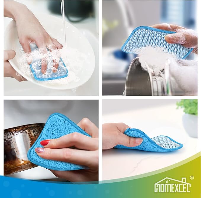 HOMEXCEL 12 Pack Scrub & Wipe Cloths, Scrub Sponges with Non-Scratch Wire Dishwashing Rag for Kitchen, All-Purpose Cloth for Dishes, Pots, Pans, Non-Stick Cookware, Countertops (Blue)