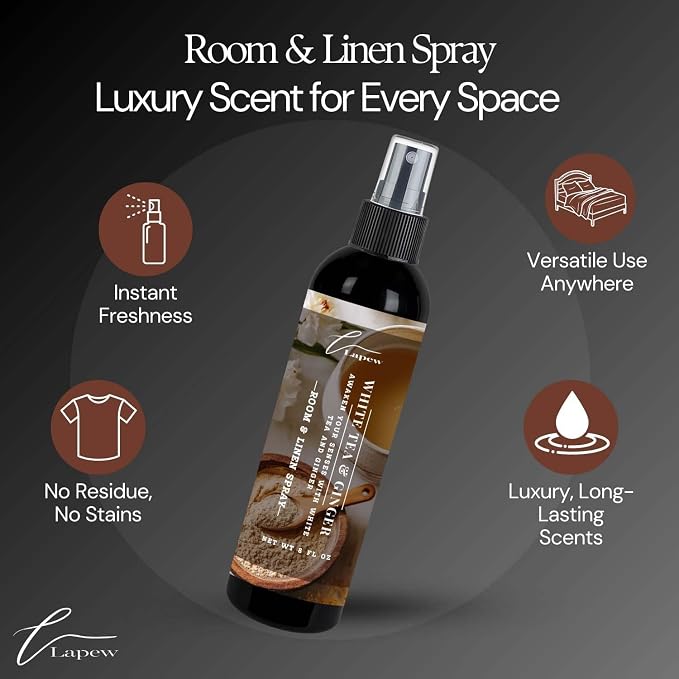 Lapew Room & Linen Spray | Fragrance Mist for Home, Car & Office | Fabric & Air Freshener | Neutralizing Mist | Made in USA | White Tea & Ginger