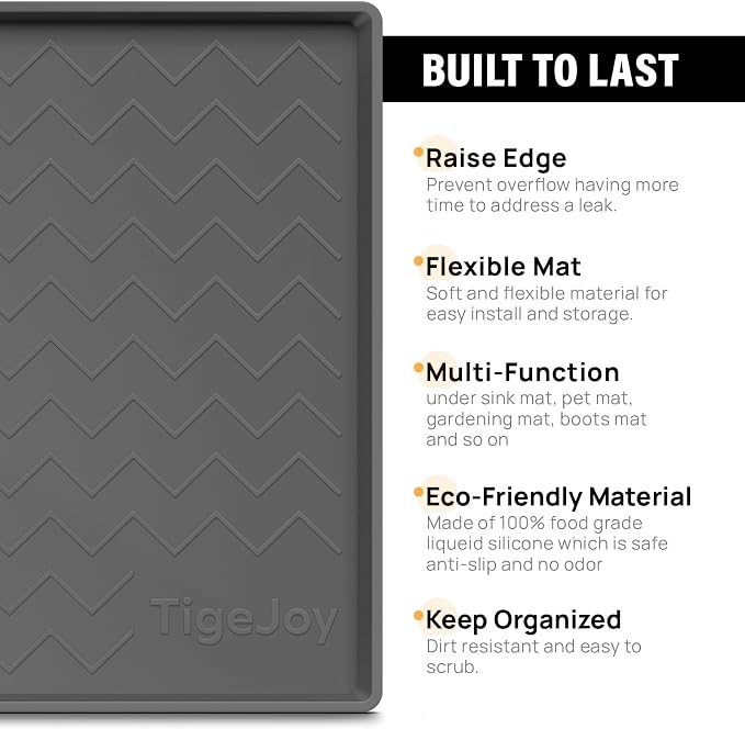 TigeJoy Under Sink Mat 28" x 22", Silicone Mats in Kitchen Bathroom Organizers and Storage, Waterproof Protector for Drawer Shelf and Cabinet Liner, Flexible Drip Tray