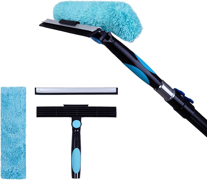 11" Window Squeegee & Microfiber Scrubber 2-in-1 Cleaning Tools | Attachment Only