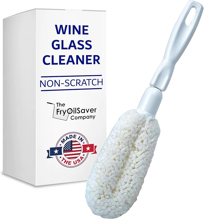 Flute and Stemware Wine Glass Cleaning Brush - Dishwasher Safe, Non-Scratch Flute Cleaner for Crystal Glasses, Champagne Glass, Goblet, Wine Decanter - for Bar & Restaurant by FryOilSaver - B61C