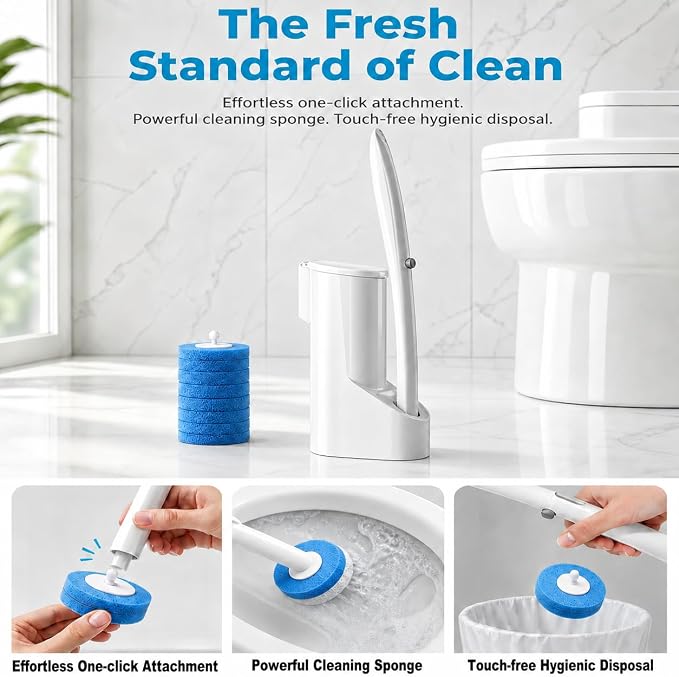 Disposable Toilet Brush, Toilet Bowl Cleaner Brush with 24 Wand Cleaner Refills, Wall Mounted Toilet Brush and Holder Set for Bathroom Deep Cleaning and Hygienic