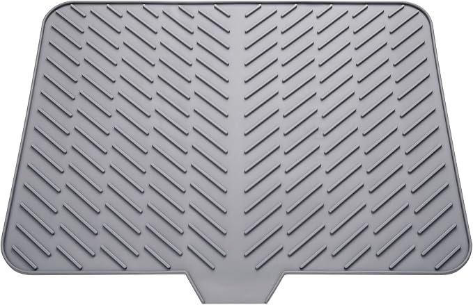 Silicone Drying Mat, 23"X17" With Built-in Drain Lip,Heat-Resistant,Eco-friendly,Hygienic Drying Pad,Leak-Proof and Non-Slip,Silicone Dish Drying Mat for Kitchen Counter or Sink（Gray 23X17）