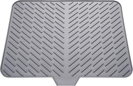 Silicone Drying Mat, 23"X17" With Built-in Drain Lip,Heat-Resistant,Eco-friendly,Hygienic Drying Pad,Leak-Proof and Non-Slip,Silicone Dish Drying Mat for Kitchen Counter or Sink（Gray 23X17）
