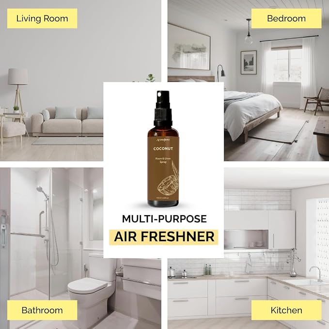 Coconut Air Freshener Spray for Room, Linen & Pillow 100ml by Aromafume | Made with Pure Coconut Essential Oil | Aromatherapy Spray to Calm and Soothe | Mist for Bedding, Fabrics