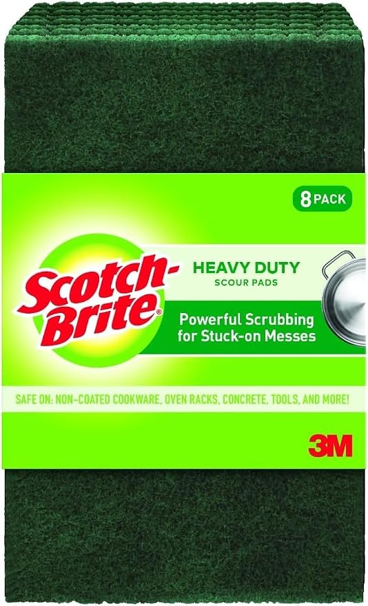 Scotch-Brite Heavy Duty Scouring Pad,Dish Scrubber for Kitchen + Outdoor,8 Scrub Pads for Uncoated Pots and Pans,Cast Iron Cooktops,Grill Grates,Oven Racks,& BBQ,Durable,Long-Lasting,(Pack of 12)