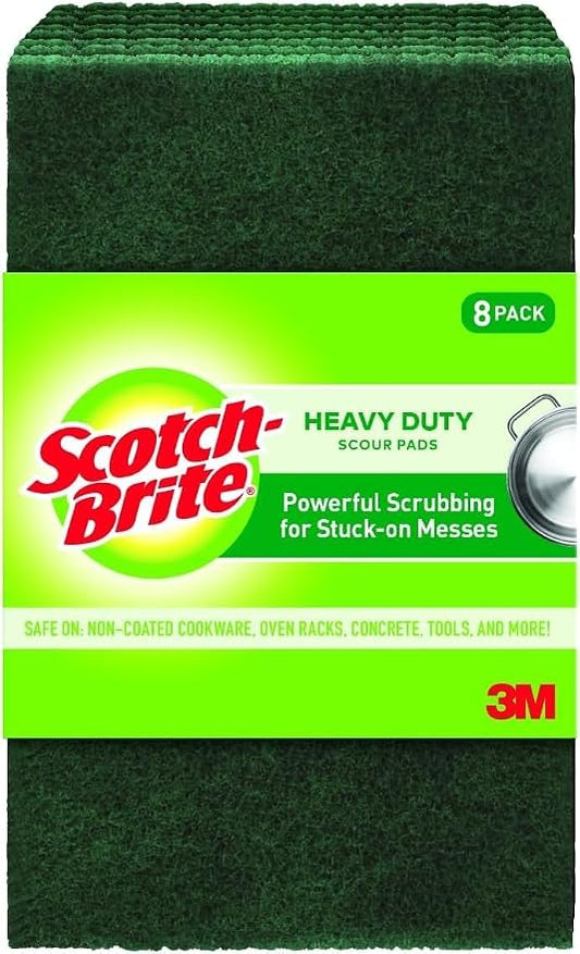 Scotch-Brite Heavy Duty Scouring Pad,Dish Scrubber for Kitchen + Outdoor,8 Scrub Pads for Uncoated Pots and Pans,Cast Iron Cooktops,Grill Grates,Oven Racks,& BBQ,Durable,Long-Lasting,(Pack of 12)