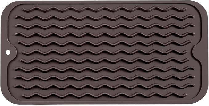 MicoYang Silicone Dish Drying Mat for Multiple Usage,Easy clean,Eco-friendly,Heat-resistant Silicone Mat for Kitchen Counter or Sink,Refrigerator or Drawer Liner Coffee S 12 inches x 6 inches