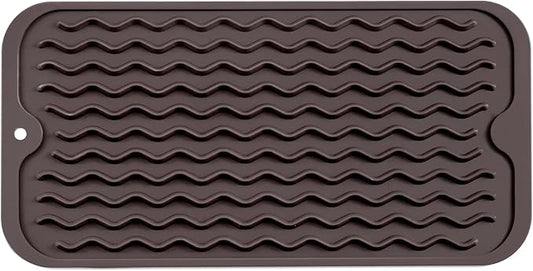 MicoYang Silicone Dish Drying Mat for Multiple Usage,Easy clean,Eco-friendly,Heat-resistant Silicone Mat for Kitchen Counter or Sink,Refrigerator or Drawer Liner Coffee S 12 inches x 6 inches