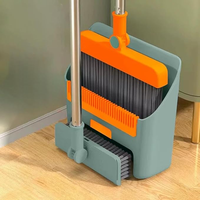 3 in 1 Broom and Dustpan Set with Adjustable Push Broom with Long Handle for Floor Sweeping,Brooms Set for Indoor & Outdoor Sweeping and Scrubbing, Ideal for Pet Hair, Liquids Spills,Dirt