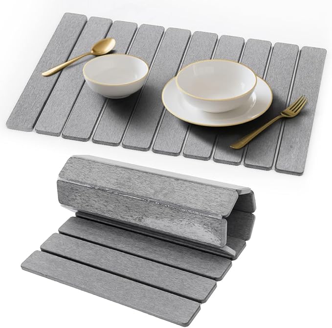 Stone Drying Mat for Kitchen Counter, Quick Diatomaceous Earth Mats for Dishes, 24"L x 16" W Super Absorbent Fast-Drying Collapsible Countertop Stone Mat (Light Grey, 24" x 16")