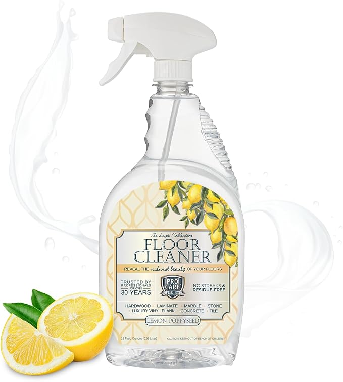 ProCare Lemon PoppySeed Floor Cleaner (Made in USA) | Streak Free Cleaner for Tile, Stone, Laminate, Vinyl & Natural Wood Floor Cleaner for Mopping, Floor Cleaning Solution - 32oz Spray Bottle
