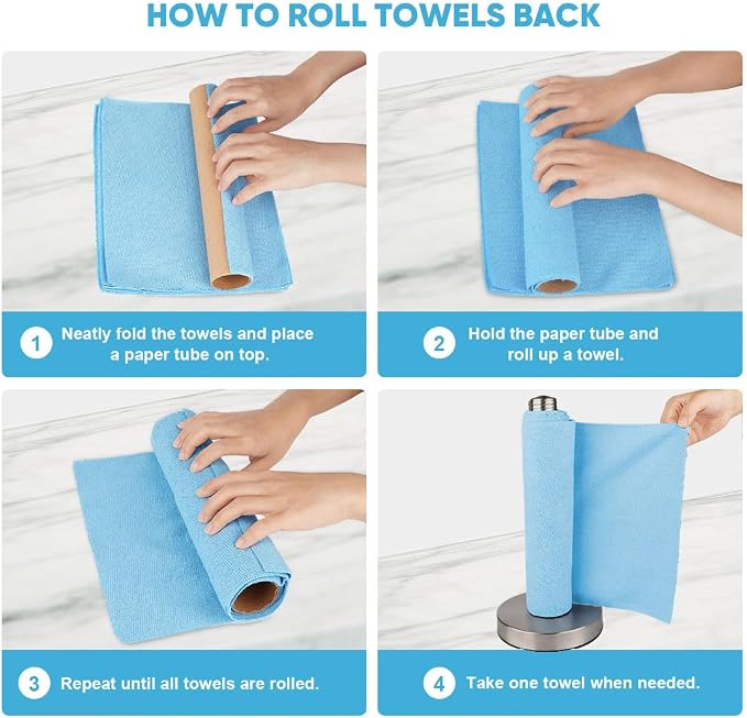 AIDEA Microfiber Cleaning Cloth Roll-75PK, Shop Rags Blue 11.5"×11.5" | Reusable Paper Towels Tear Away Cloth, Microfiber Towels, Lint Free Rags for House, Mechanic, Workshops