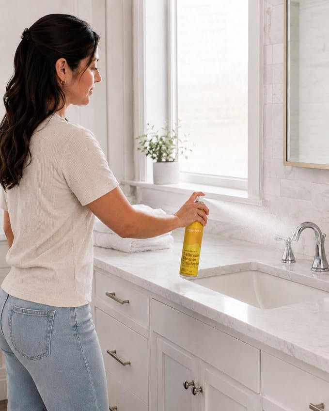 Amazon Basics Bathroom Cleaner Disinfectant, Foaming Action, Lemon Scent, Kills 99.9% Of Bacteria, 22 OZ, Pack of 1