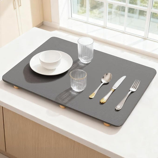 Sapsisel Large Stone Drying Mat for Kitchen Counter, 24" x 16", Quick Dry Absorbent Diatomaceous Stone Mat, Dish Drying Stone for Kitchen Counter