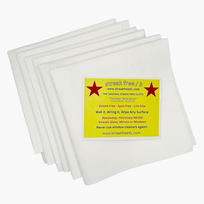 Streak Free/3 Microfiber Glass Cleaning Cloth, 6 Pack, Lint Free & Reusable