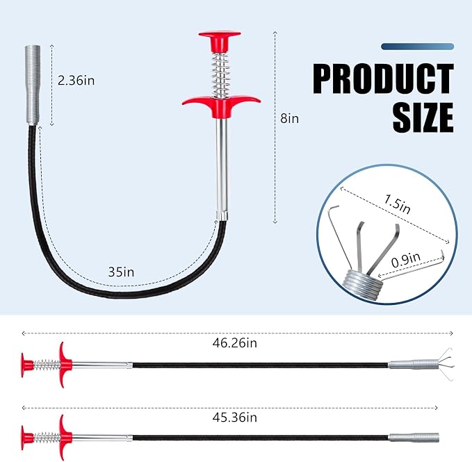 Flexible Grabber Claw (4 Claws), Drain Snake with Tweezers, Bendable Hose Grabber Reacher Tool, Retractable Drain Clog Remover Tool, Pickup Tool for Bath Tub, Toilet, Kitchen Sink & Sewer (35 inches)