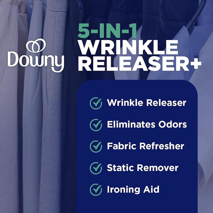 Downy Wrinkle Releaser Spray, All In One Formula, Removes Wrinkles, Static and Odor Eliminator, Crisp Linen Scent, 33.8 Fl Oz (Packaging May Vary),(Pack of 4)