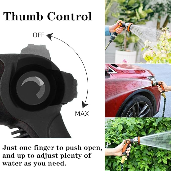 Garden Hose Nozzle Spray Nozzle,10 Hose Metal Duty Watering Patterns Thumb Control On Off Valve, High Pressure Nozzle Sprayer for Watering Plants, Car Wash,Cleaning,Showering Pets