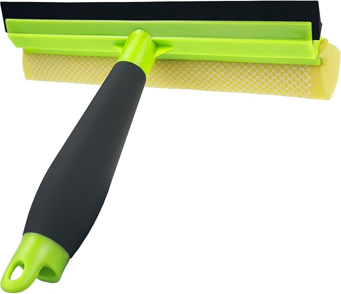 Shower Squeegee Window Squeegee Cleaner for Shower Doors Glass, 2 in 1 Window Cleaning Tool Window Scrubber Handheld Squeegee for Car Windshield with Sponge and Rubber Squeegee, Green