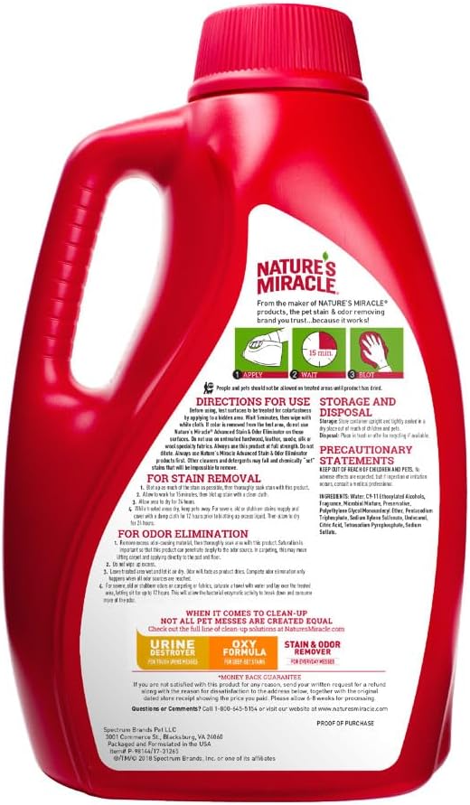 Nature’s Miracle Advanced Cat Stain & Odor Eliminator, Severe Mess, 1 gal | Enzymatic Cleaner Eliminates the Toughest Cat Messes, For Use on Multiple Surfaces, Safe For Pets and Home*, Fresh Scent