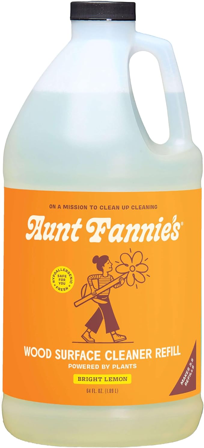 Aunt Fannie's All Purpose Wood Spray Clean Spray, Lemon, Refill 64 oz | No-Wax Formula, Removes Dust & Grime, Safe for Tables Counters Shelves Walls & Cabinets, Child and Pet Safe, Made in USA